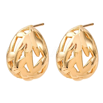 Brass Hollow Oval Stud Earrings EJEW-A143-03G-1