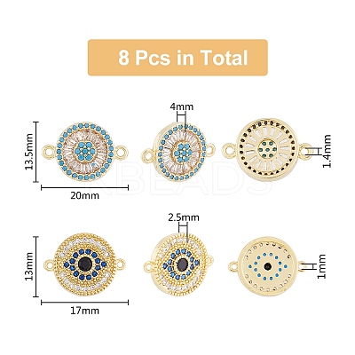 8Pcs 2 Styles Brass Pave Clear & Deep Sky Blue Cubic Zirconia Connector Charms KK-DC0003-42-1