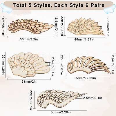 30 Pairs 5 Styles Wood Cabochons WOOD-SC0001-85-1