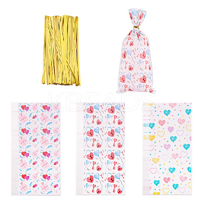 45Pcs 3 Styles Heart Print Plastic Cookies Storage Bags ABAG-TA0001-22-1