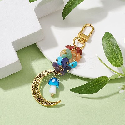 Alloy Hollow Moon & Lampwork Mushroom Pendant Decorations HJEW-JM01612-03-1