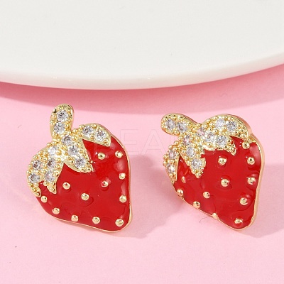 Brass Micro Pave Clear Cubic Zirconia Stud Earrings EJEW-F895-27C-01G-1