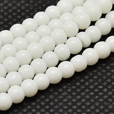 Opaque Solid Color Glass Round Beads Strands GLAA-F032-8mm-01-1