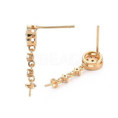 Flat Round Shape Brass Micro Pave Clear Cubic Zirconia Earring Findings KK-S356-437-NF-1