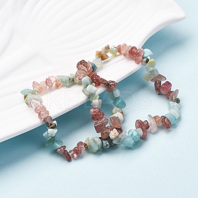 Natural Amazonite & Strawberry Quartz Chip Stretch Bracelets BJEW-JB04490-04-1