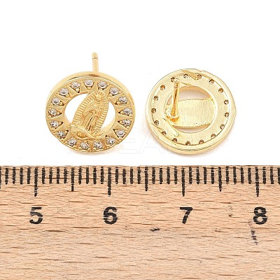 Brass Micro Pave Clear Cubic Zirconia Virgin Mary Stud Earrings EJEW-F400-23A-G-1