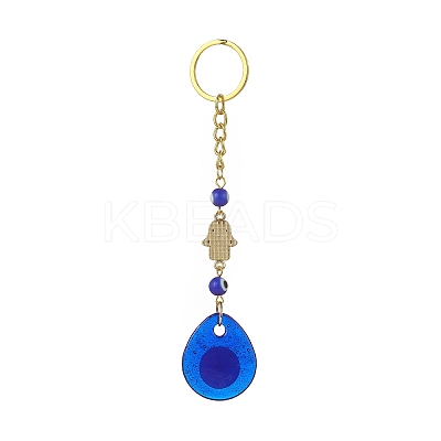 Heart/Hamsa Hand/Teardrop/Flat Round with Evil Eye Lampwork Pendant Keychain KEYC-JKC00439-1