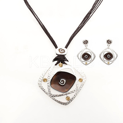 Rhombus Alloy Enamel Stud Earrings & Pendant Necklaces Sets FS-WGC3B96-05-1
