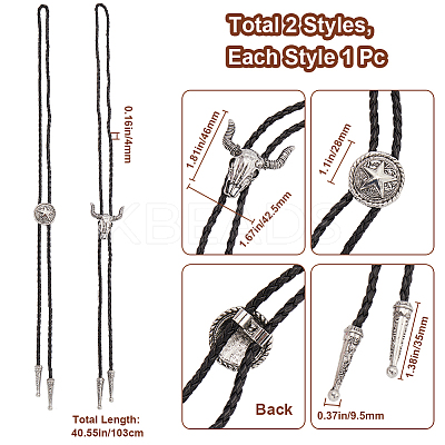 2Pcs 2 Styles Adjustable Vintage PU Leather Bolo Tie NJEW-GF0001-10AS-1