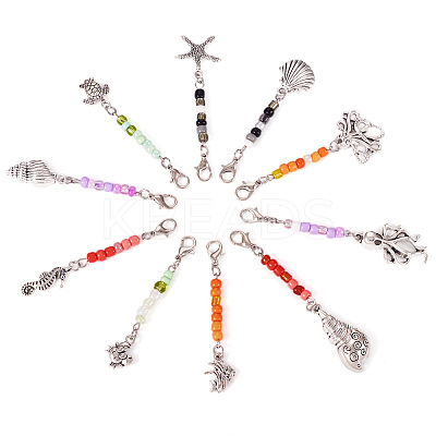 10Pcs 10 Styles Ocean Theme Alloy Pendant Decoration HJEW-TAC0066-1