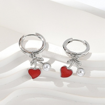 Heart Brass ABS Imitation Pearl Hoop Earrings EJEW-M077-18P-1