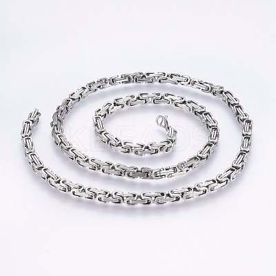 Non-Tarnish 201 Stainless Steel Byzantine Chain Necklaces NJEW-F222-13P-1