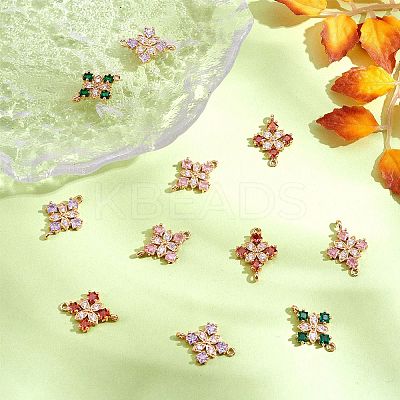 Copper plated gold+zircon square four petal flower connector DIY accessories JX598A-1