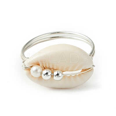 Natural Cowrie Shell Finger Rings RJEW-TA00171-1
