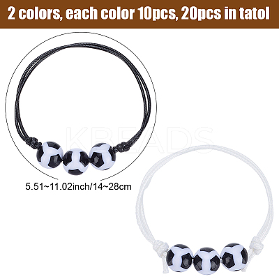20Pcs 2 Colors Plastic Football Braided Bead Bracelet BJEW-SP0001-19-1