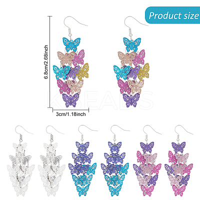 4 Pairs 4 Colors Brass Butterfly Dangle Earrings EJEW-AN0003-80-1