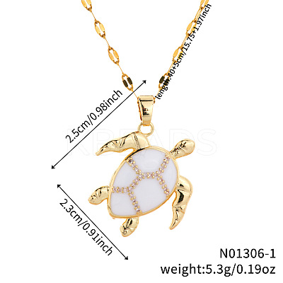Brass White Enamel Turtle Pendant Dapped Chain Necklaces for Women FJ9996-1-1