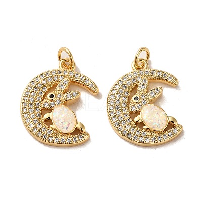 Brass Micro Pave Cubic Zirconia with Synthetic Opal Pendants KK-D096-20G-1