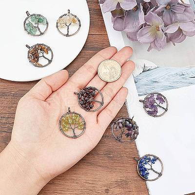 8Pcs 8 Colors Gemstone Pendants G-SC0002-21R-1