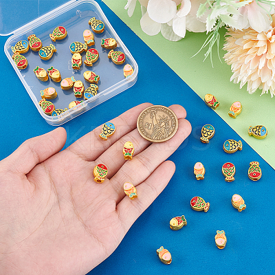 40Pcs 4 Styles Zinc Alloy Enamel Beads ENAM-PH0003-25-1