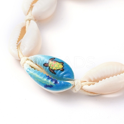 Adjustable Printed Cowrie Shell Braided Bead Bracelets BJEW-JB05154-02-1