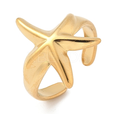 Ocean Themes 304 Stainless Steel Open Cuff Rings for Women RJEW-K293-02B-G-1