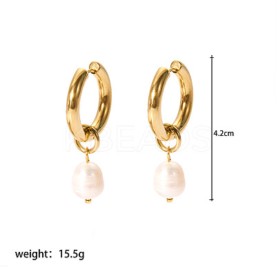 Stainless Steel Natural Pearl Oval Hoop Earrings CN6183-3-1
