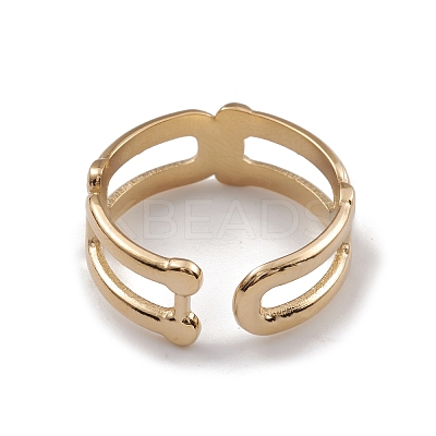 Ion Plating(IP) 304 Stainless Steel Hollow Out Oval Wrap Open Cuff Rings for Women RJEW-G285-51G-1