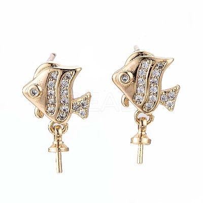 Brass Micro Pave Clear Cubic Zirconia Stud Earring Findings KK-Q764-032-1