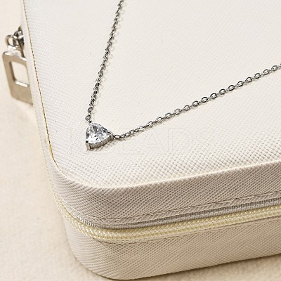 304 Stainless Steel Crystal Cubic Zirconia Triangle Pendant Necklaces for Women NJEW-Z064-02P-1