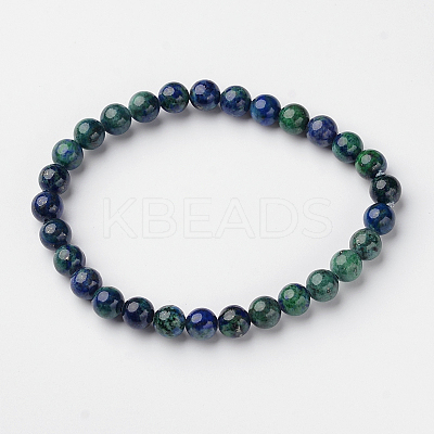 Natural Chrysocolla and Lapis Lazuli(Dyed) Round Bead Stretch Bracelets BJEW-L594-D03-1