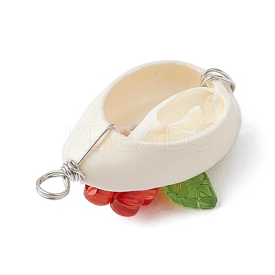 Natural Cowrie Shell & Acrylic & Glass Seed Beads Flower Shell Shaped Pendants PALLOY-JF03819-1