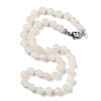 8mm Faceted Round Natural White Jade Beaded Necklaces NJEW-F327-01A-06-1