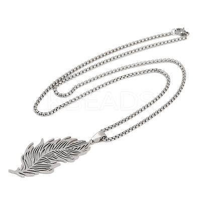 201 Stainless Steel Feather Pendant Necklaces NJEW-K283-12P-1