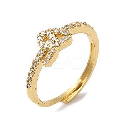 Rack Plating Brass Cubic Zirconia Arabic Letters Adjustable Rings for Women RJEW-S407-10G-01-1