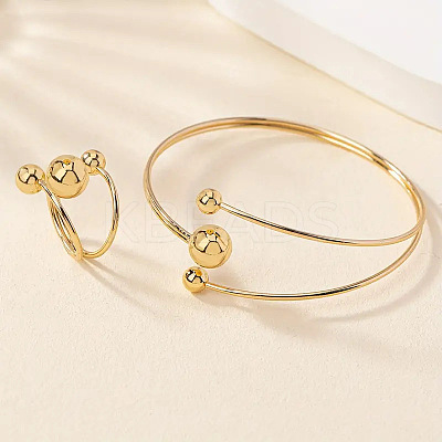 Alloy Round Beaded Cuff Bangles & Cuff Rings Sets FS-WG69C61-01-1