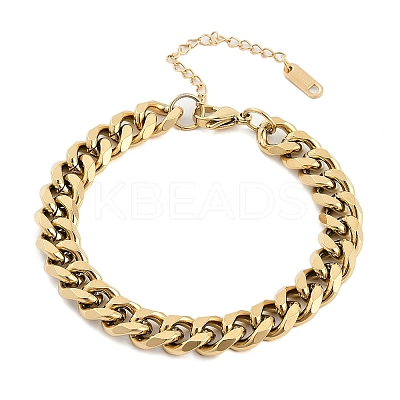 304 Stainless Steel Cuban Link Chain Bracelets for Women Men BJEW-R008-01G-1
