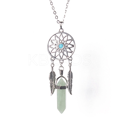 Platinum Aolly Web with Feather Shape Alloy Pendant Necklace PW-WG42683-05-1