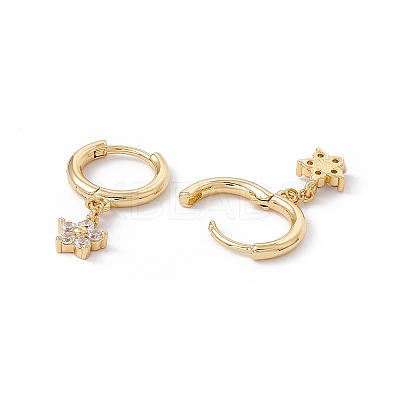 Clear Cubic Zircon Flower Dangle Hoop Earrings EJEW-B014-03G-1