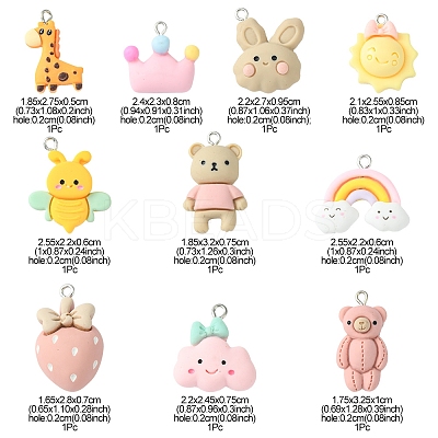 10Pcs 10 Styles Opaque Resin Pendants RESI-FS0001-31-1