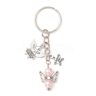 Imitation Pearl Acrylic & Alloy Angel Keychain KEYC-JKC00520-1