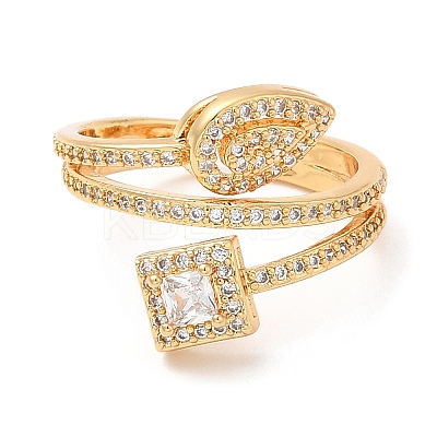 Rack Plating Brass Teardrop & Square Cuff Rings RJEW-D008-14G-1