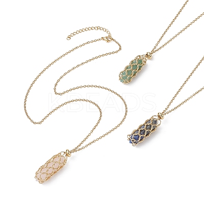 Natural Mixed Gemstone Bullet Pendant Necklaces NJEW-JN04529-02-1