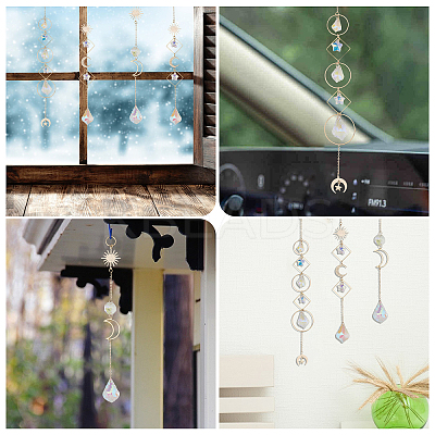 3Pcs 3 Styles Electroplate Glass Window Hanging Suncatchers HJEW-CA0001-63-1