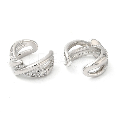 Rack Plating Brass Micro Pave Cubic Zirconia Criss Cross Cuff Earrings EJEW-E290-08P-1