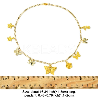 Butterfly Bowknot Flowers 304 Stainless Steel Cable Chain Necklaces NJEW-FS00006-1