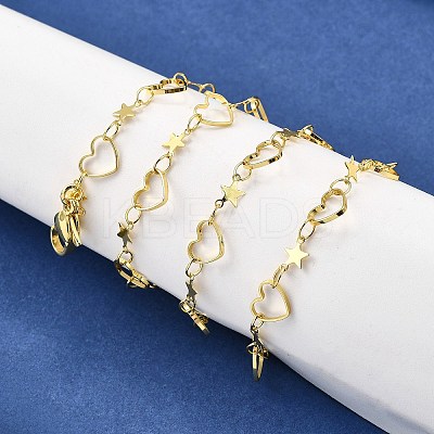 Brass Star Heart Link Chain Necklaces NJEW-M108-30G-1