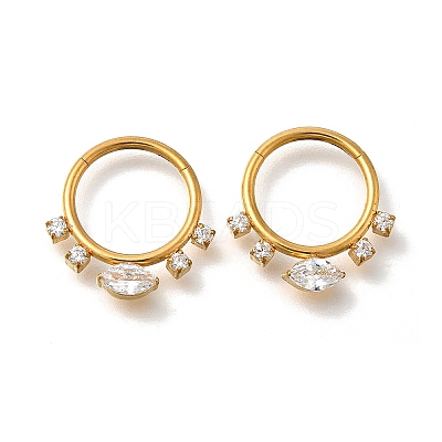 304 Stainless Steel Clear Cubic Zirconia Horse Eye Hoop Nose Rings AJEW-D306-11G-1
