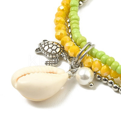 3Pcs 3 Colors Electroplate Glass & Shell Stretch Bracelets for Women BJEW-TA00381-1