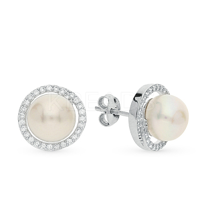 Rhodium Plated 925 Sterling Silver Studs Earrings NR1759-1